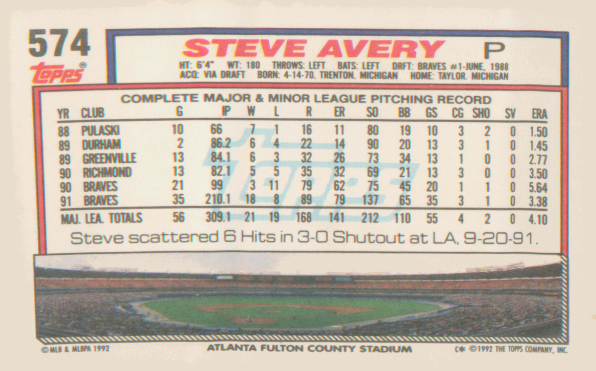 1992 Topps #574 Steve Avery