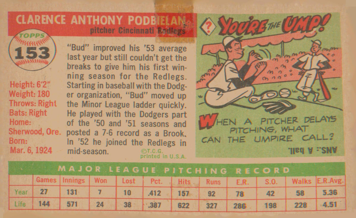 1955 Topps #153 Bud Podbielan