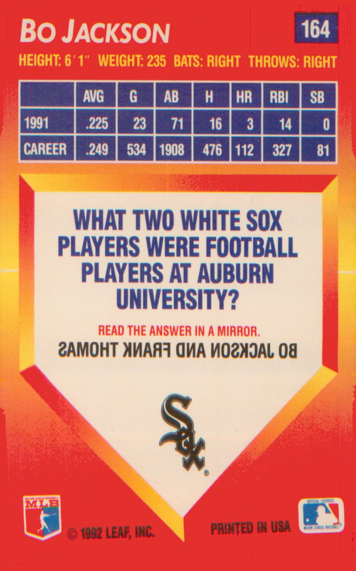 1992 Triple Play #164 Bo Jackson