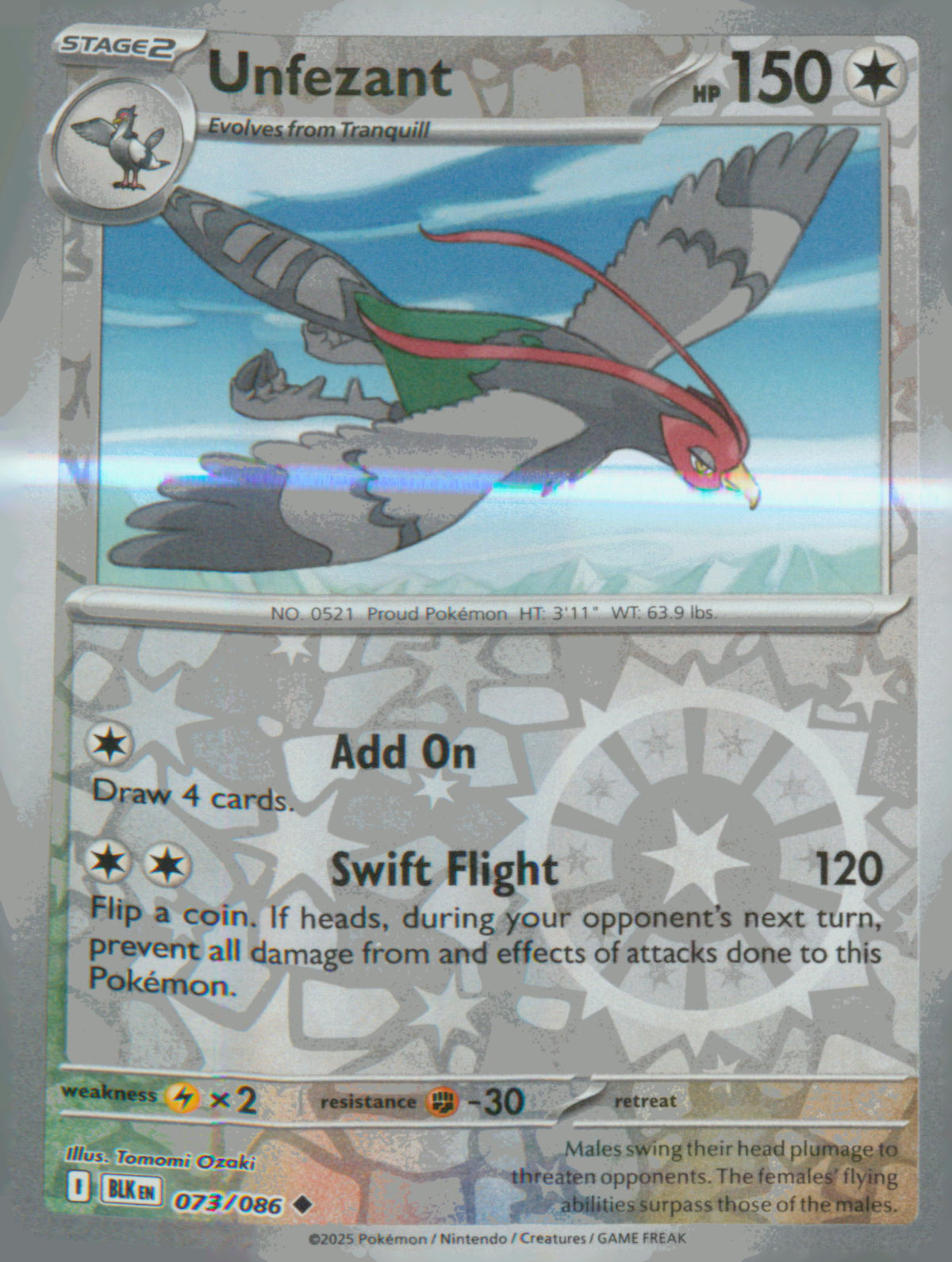 SV: Black Bolt #073/086 Unfezant (Master Ball Pattern) Uncommon, Holo