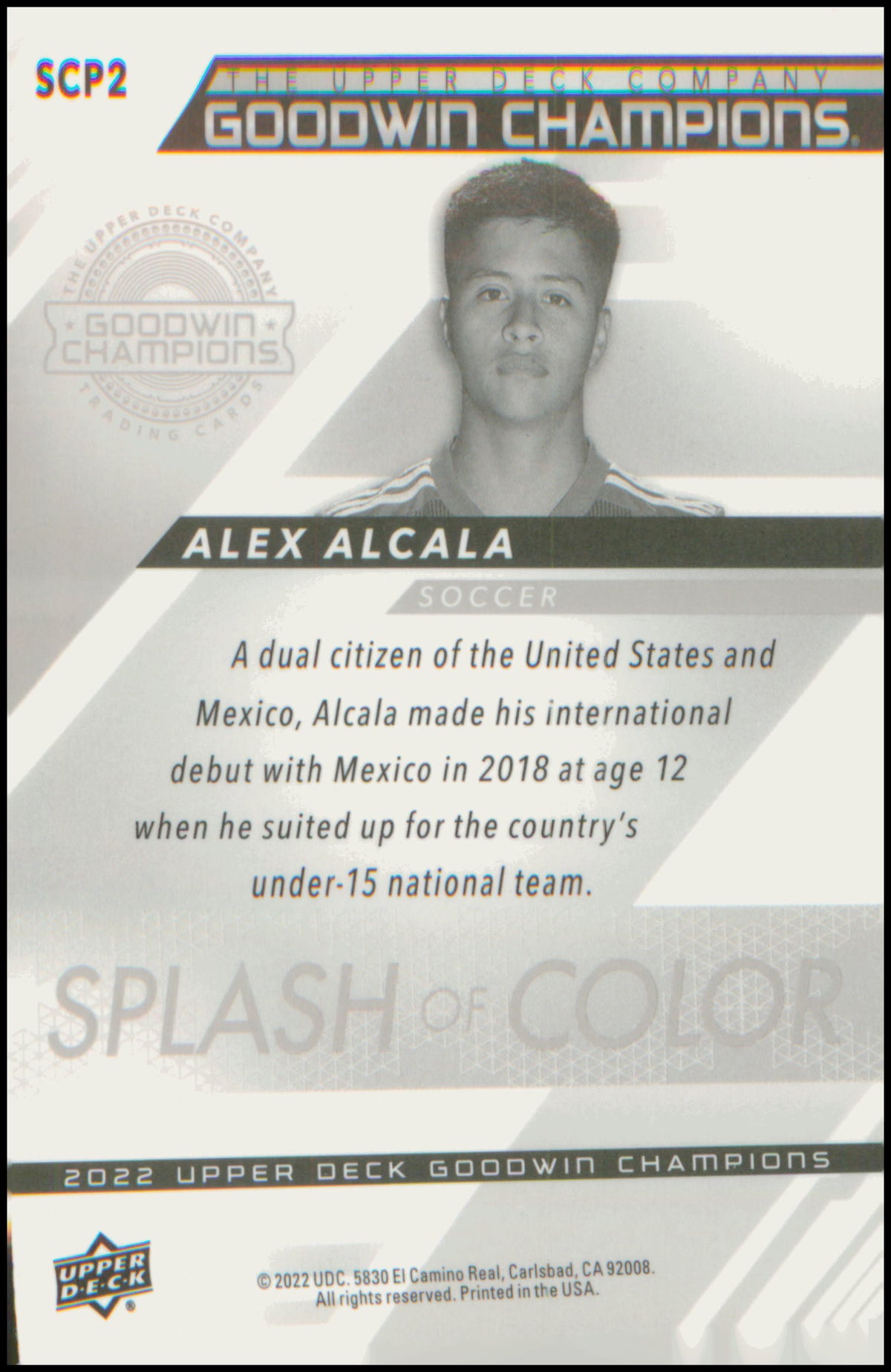 2022 Upper Deck Goodwin Champions Splash of Color Platinum #SCP2 Alex Alcala