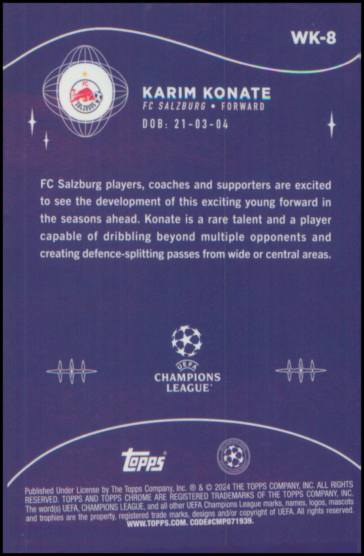 2023-24 Topps Chrome UEFA Club Competitions Wonderkids #WK-8 Karim Konate