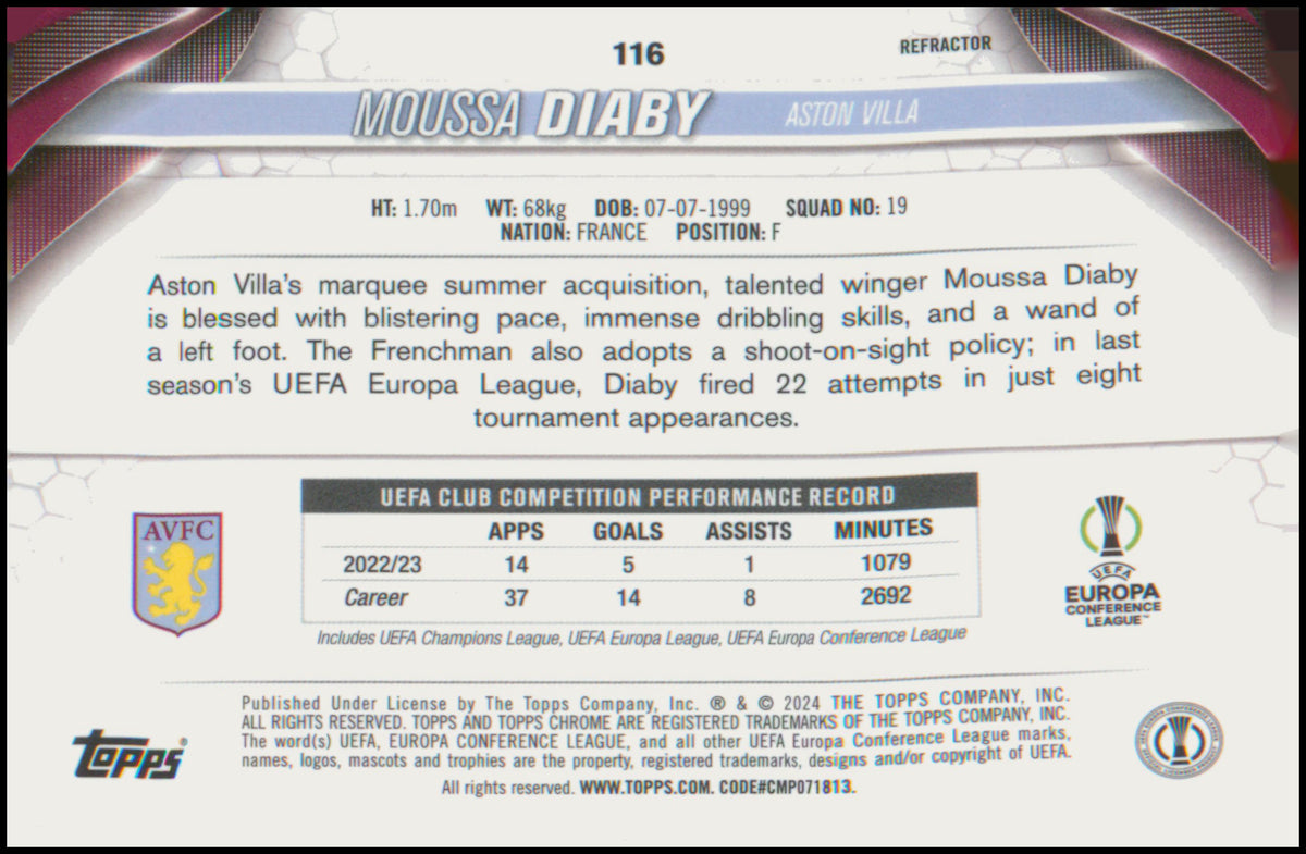 2023-24 Topps UEFA Club Competitions #116 Moussa Diaby