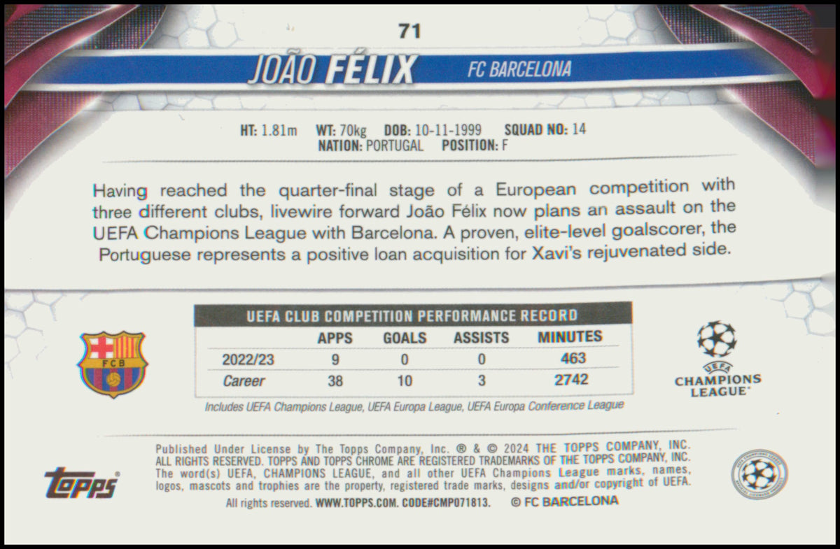 2023-24 Topps Chrome UEFA Club Competitions #71 João Félix