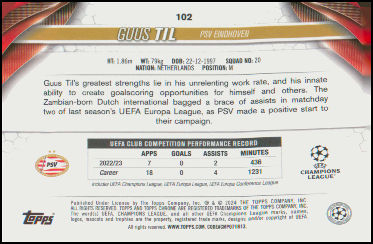 2023-24 Topps Chrome UEFA Club Competitions #102 Guus Til