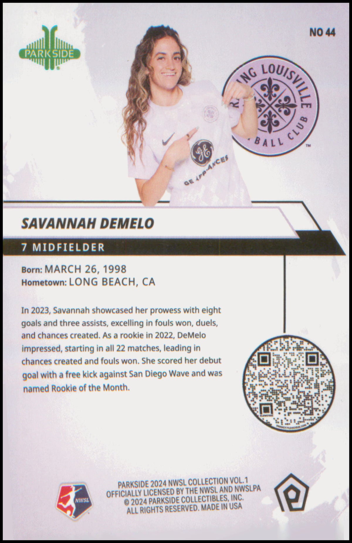 2024 Parkside NWSL Collection #44 Savannah DeMelo