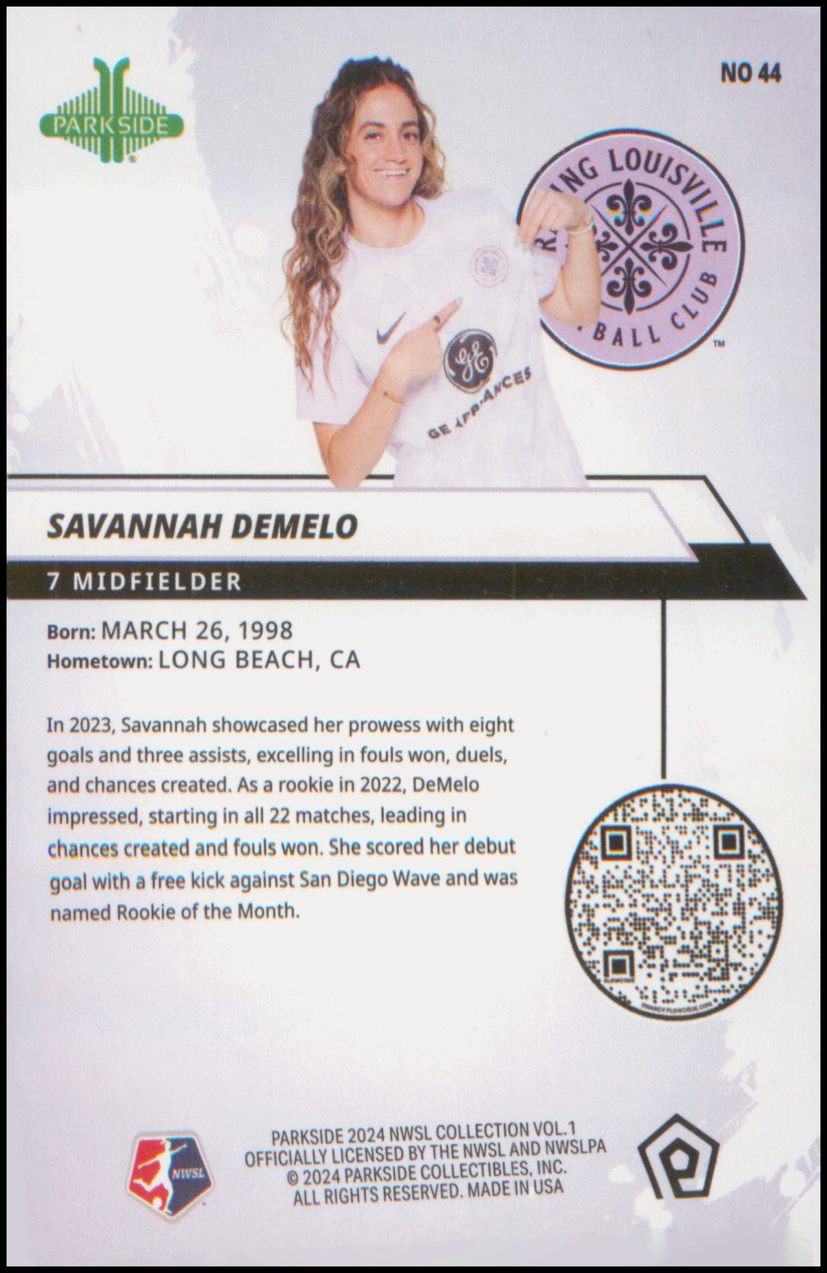 2024 Parkside NWSL Collection #44 Savannah DeMelo