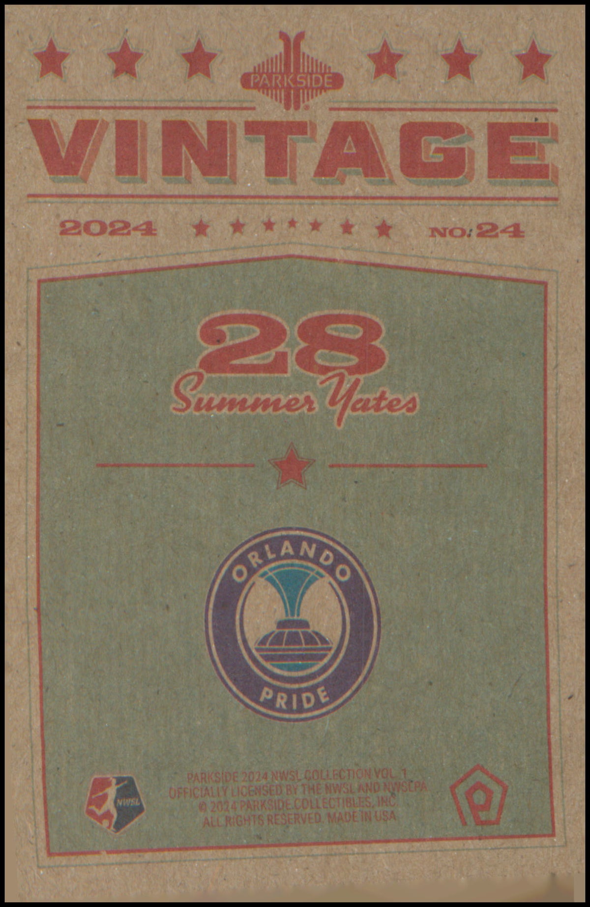 2024 Parkside NWSL Collection Vintage #24 Summer Yates