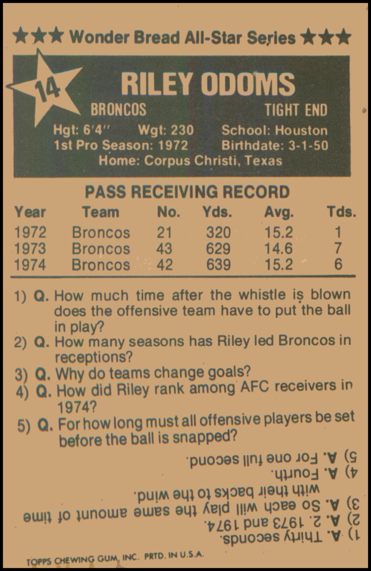 1975 Wonder Bread #14 Riley Odoms