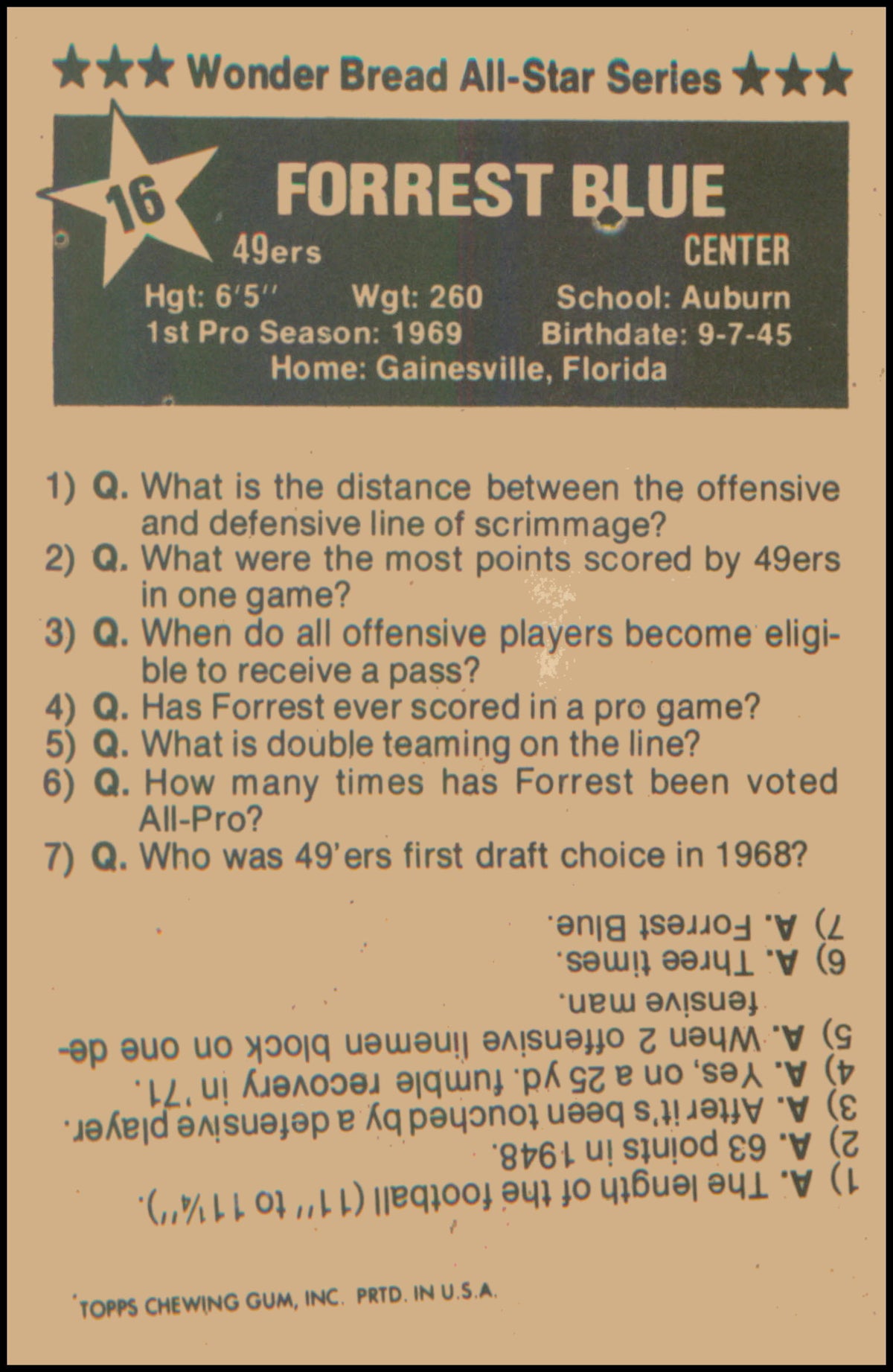 1975 Wonder Bread #16 Forrest Blue