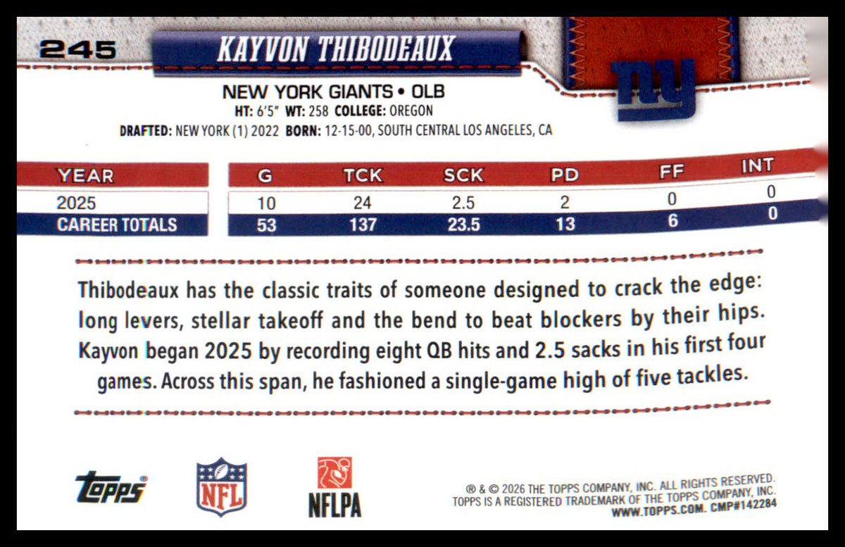 2026 Topps Flagship Rainbow Foil #245 Kayvon Thibodeaux