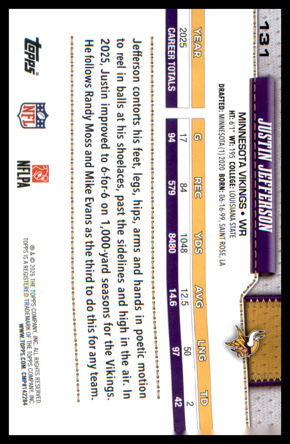 2026 Topps Flagship Football #131 Justin Jefferson