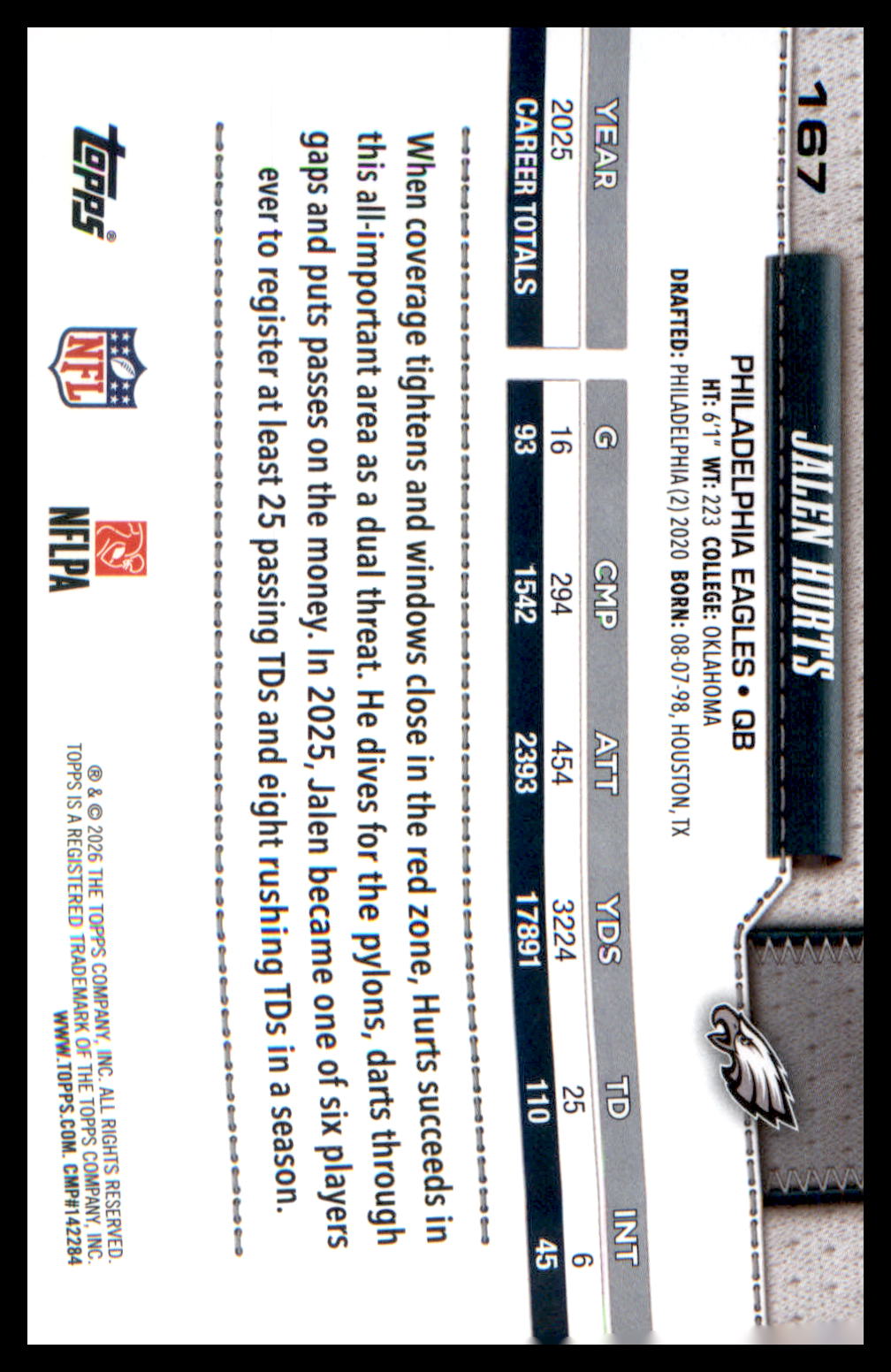 2026 Topps Flagship Football #167 Jalen Hurts