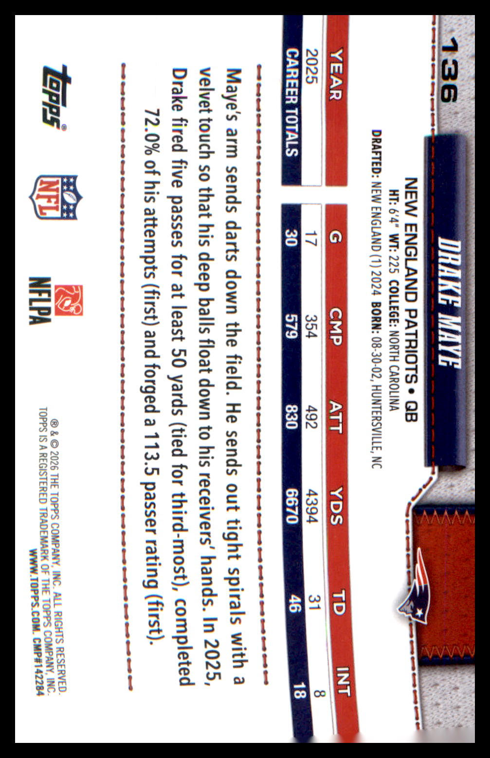 2026 Topps Flagship Football #136 Drake Maye