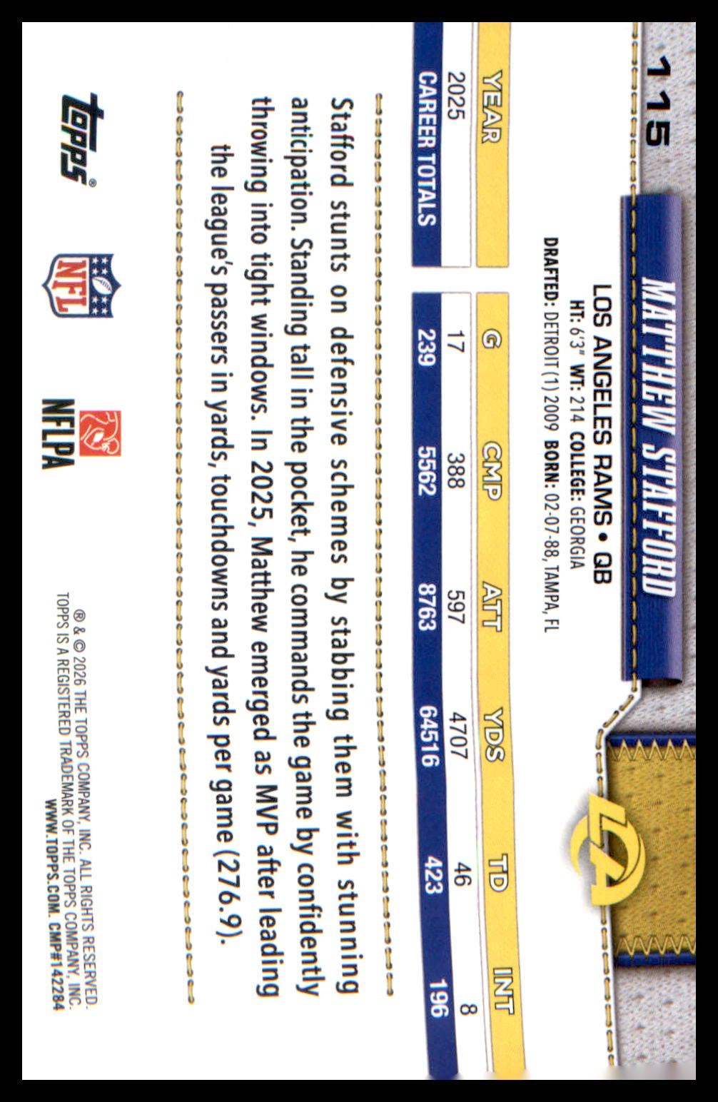2026 Topps Flagship Football #115 Matthew Stafford