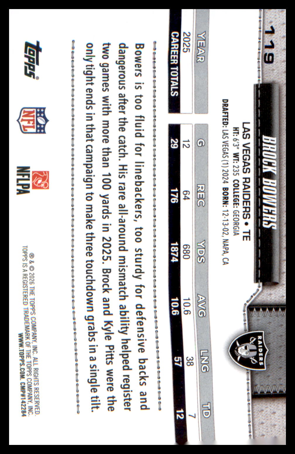 2026 Topps Flagship Football #119 Brock Bowers