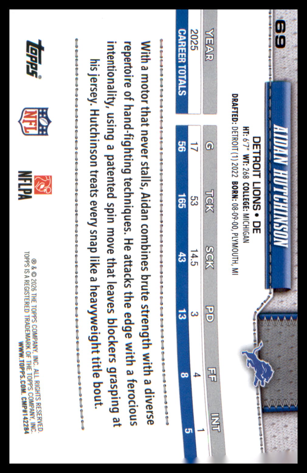2026 Topps Flagship Football #69 Aidan Hutchinson