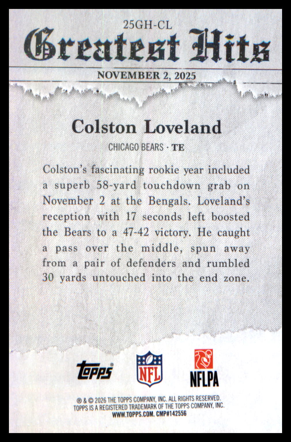 2026 Topps Flagship 2025 Greatest Hits #25GH-CL Colston Loveland