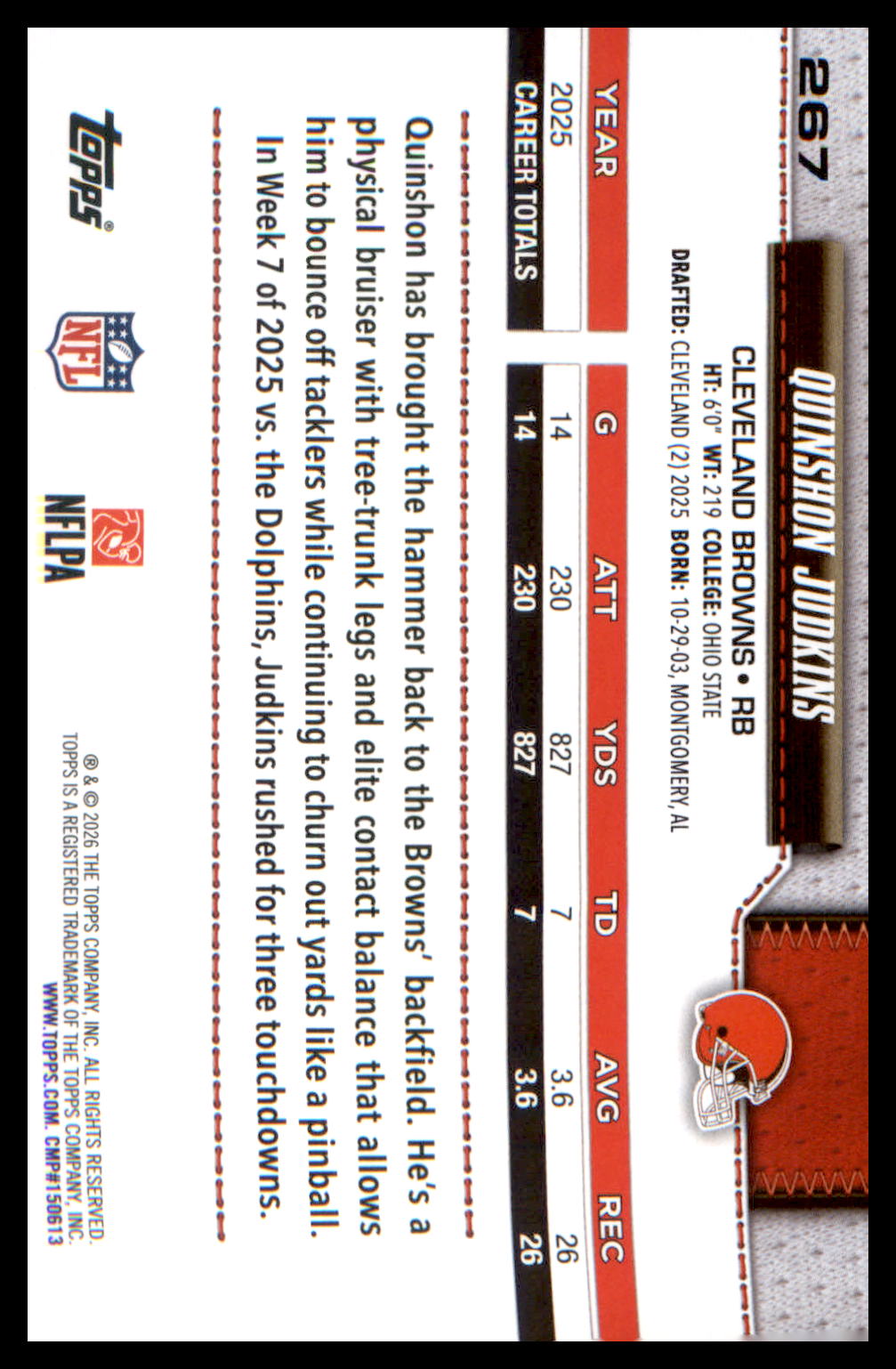 2026 Topps Flagship Football Fture Stars/All-Rookie Team #267 Quinshon Judkins