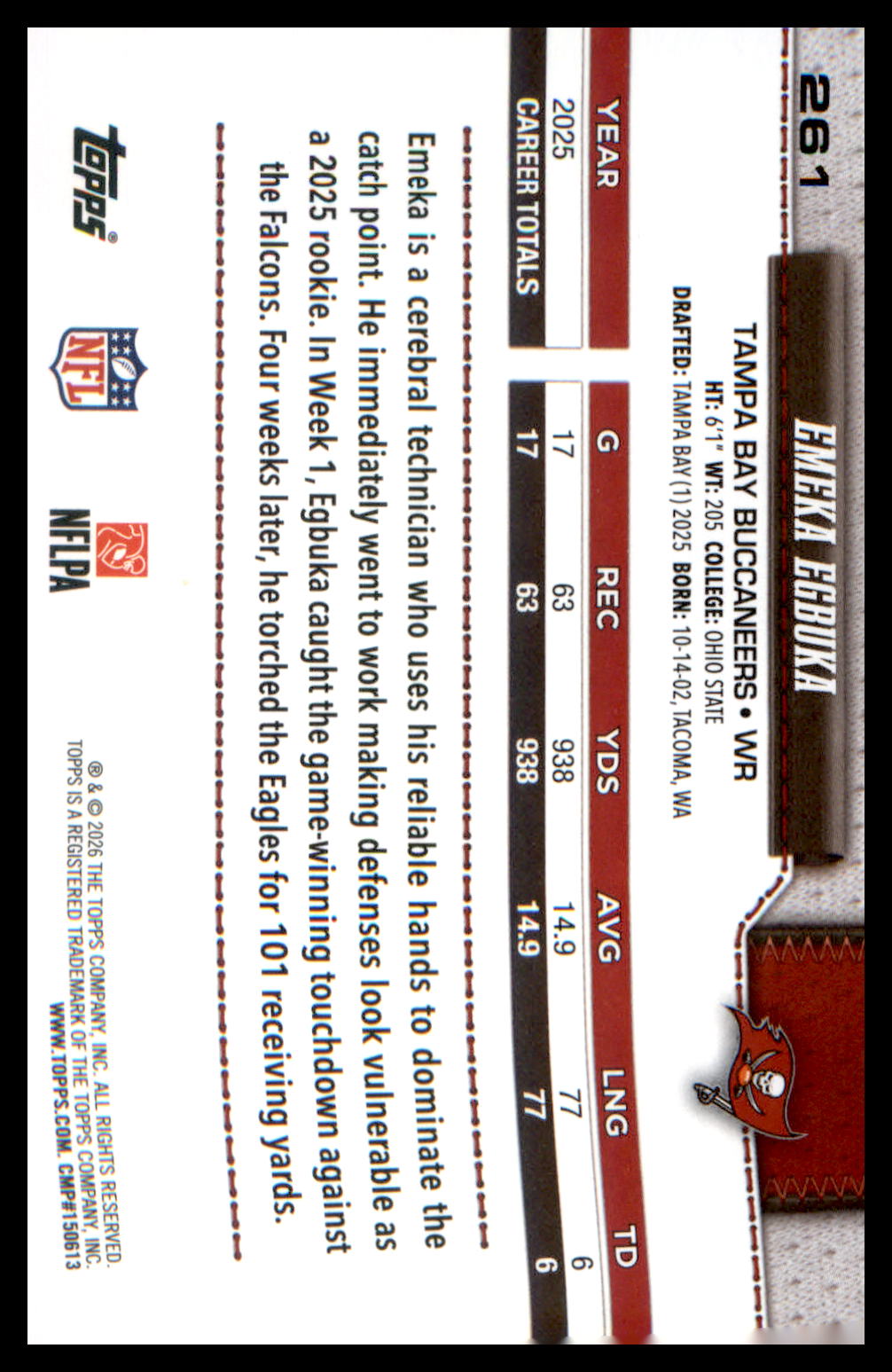 2026 Topps Flagship Football Future Stars/Al-Rookie Team #261 Emeka Egbuka