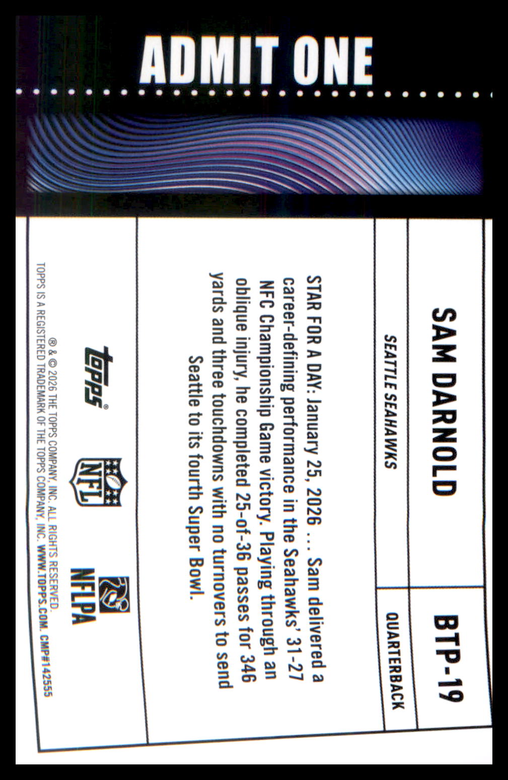 2026 Topps Flagship Football Big Ticket Players #BTP-19 Sam Darnold