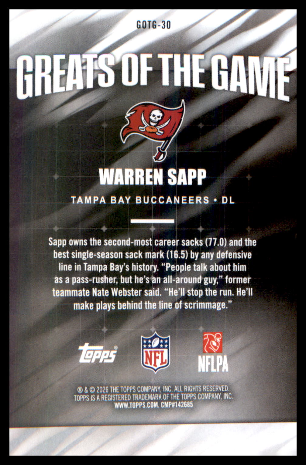 2026 Topps Flagship Greats Of the Game Rainbow Foil #GOTG-30 Warren Sapp