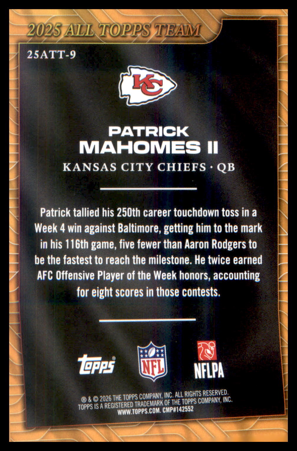 2026 Topps Flagship 2025 All Topps Flagship Team #25ATT-9 Patrick Mahomes II