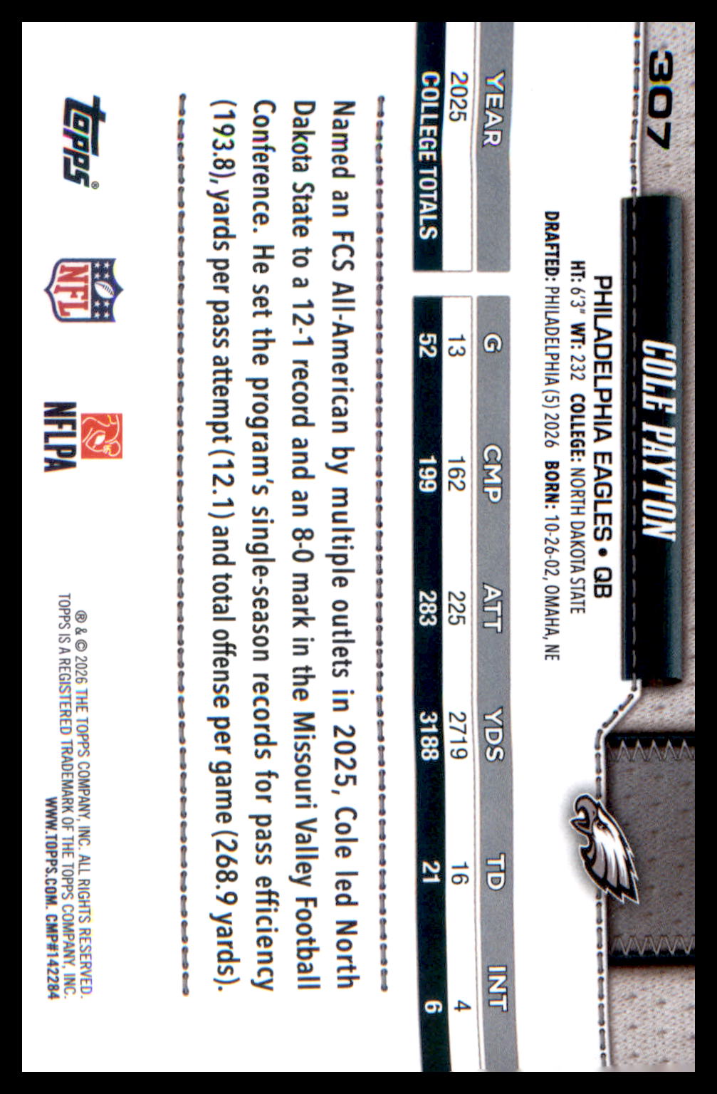 2026 Topps Flagship #307 Cole Payton