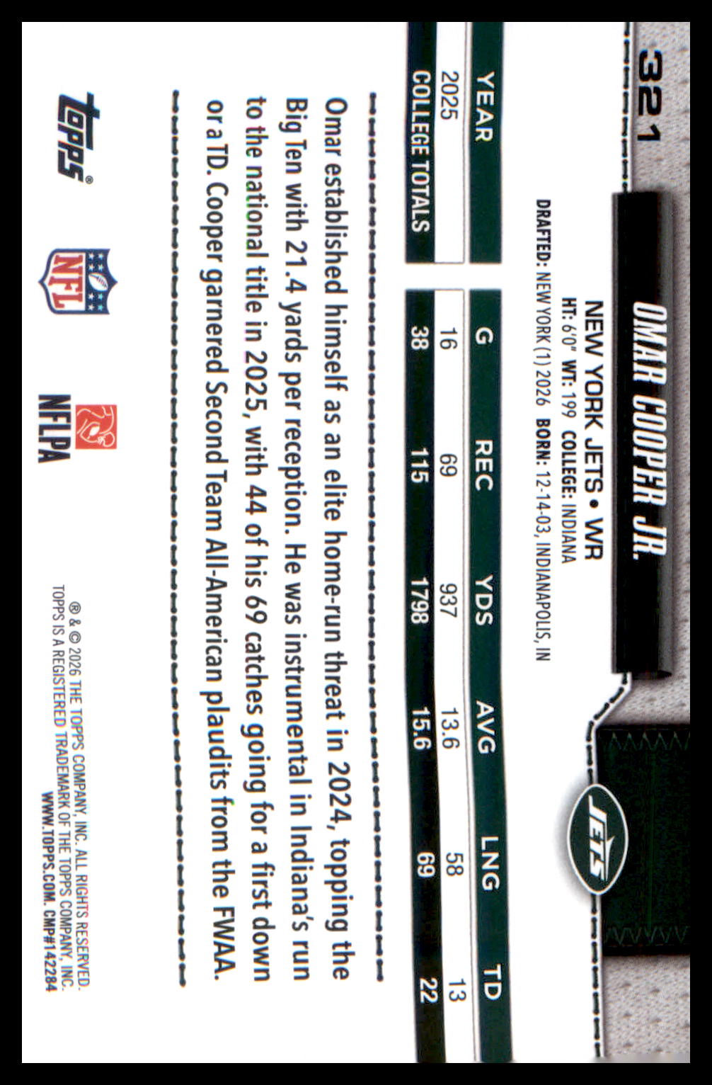 2026 Topps Flagship #321 Omar Cooper Jr.