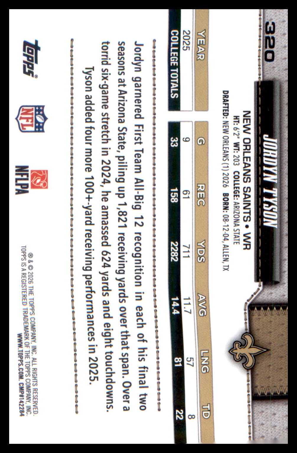 2026 Topps Flagship #320 Jordyn Tyson