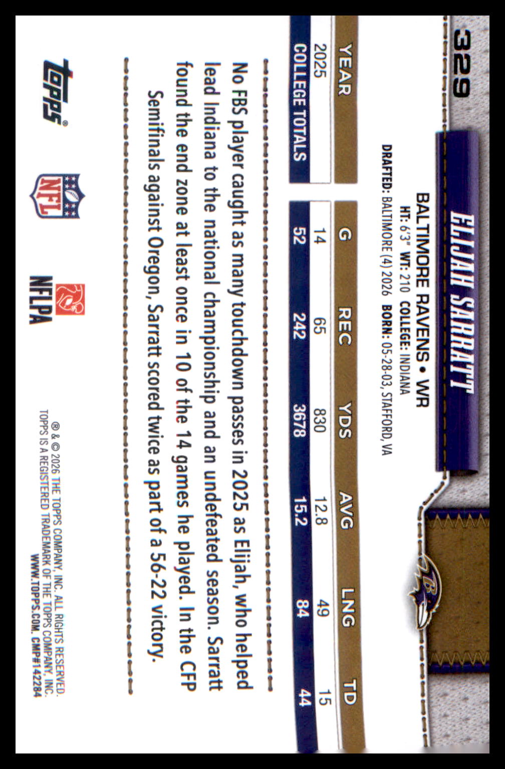 2026 Topps Flagship #329 Elijah Sarratt
