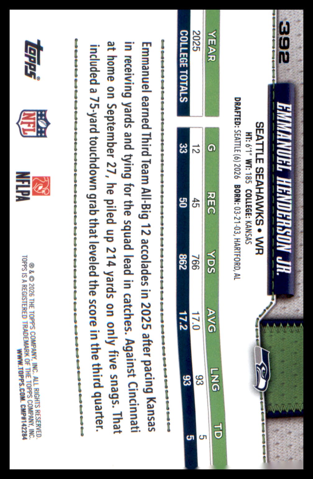 2026 Topps Flagship #392 Emmanuel Henderson Jr.