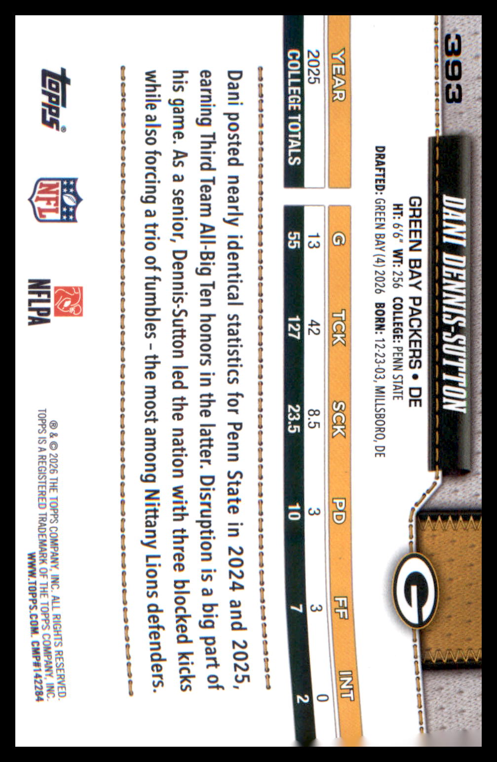 2026 Topps Flagship #393 Dani Dennis-Sutton