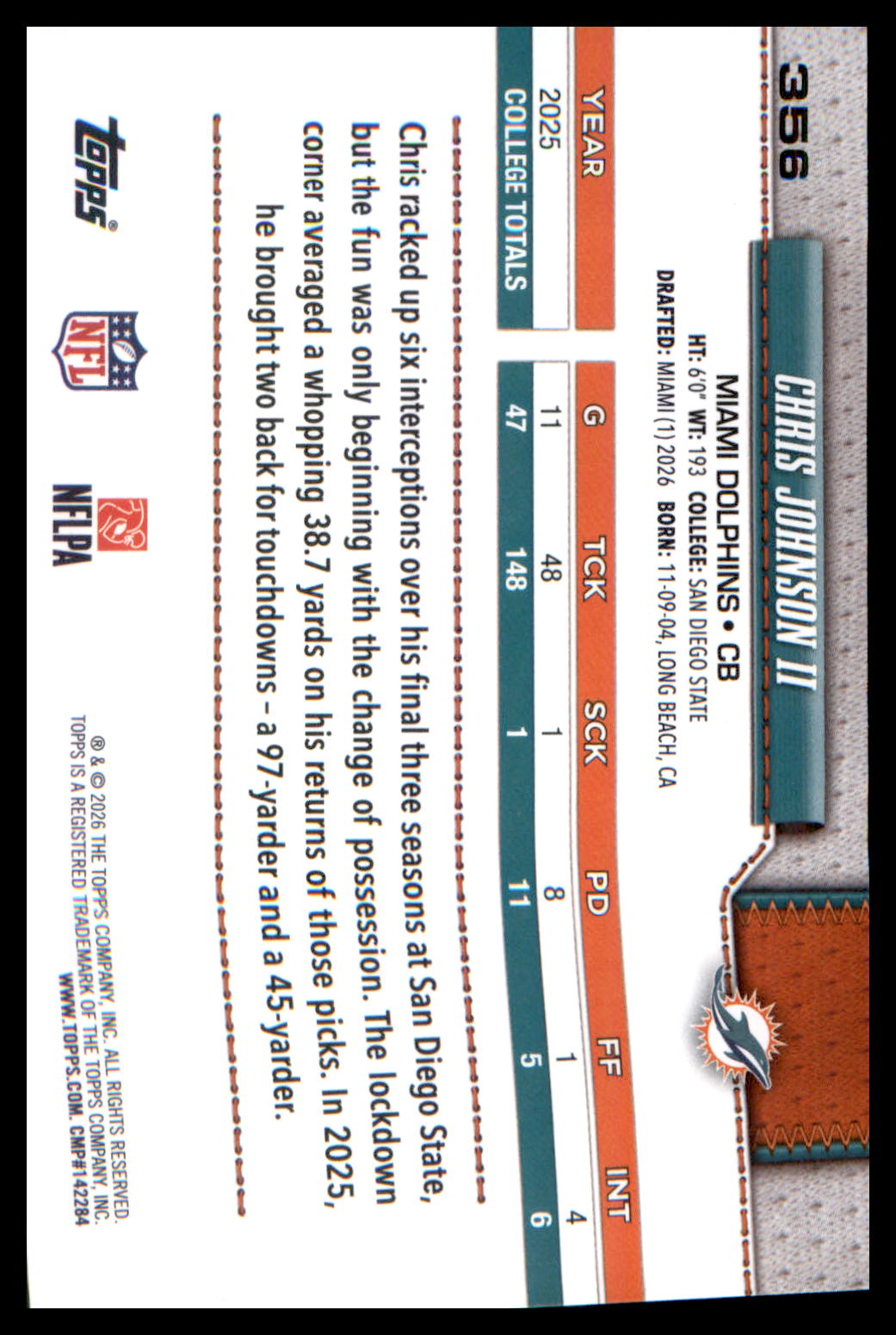 2026 Topps Flagship Football Rookie Card # Chris Johnson II