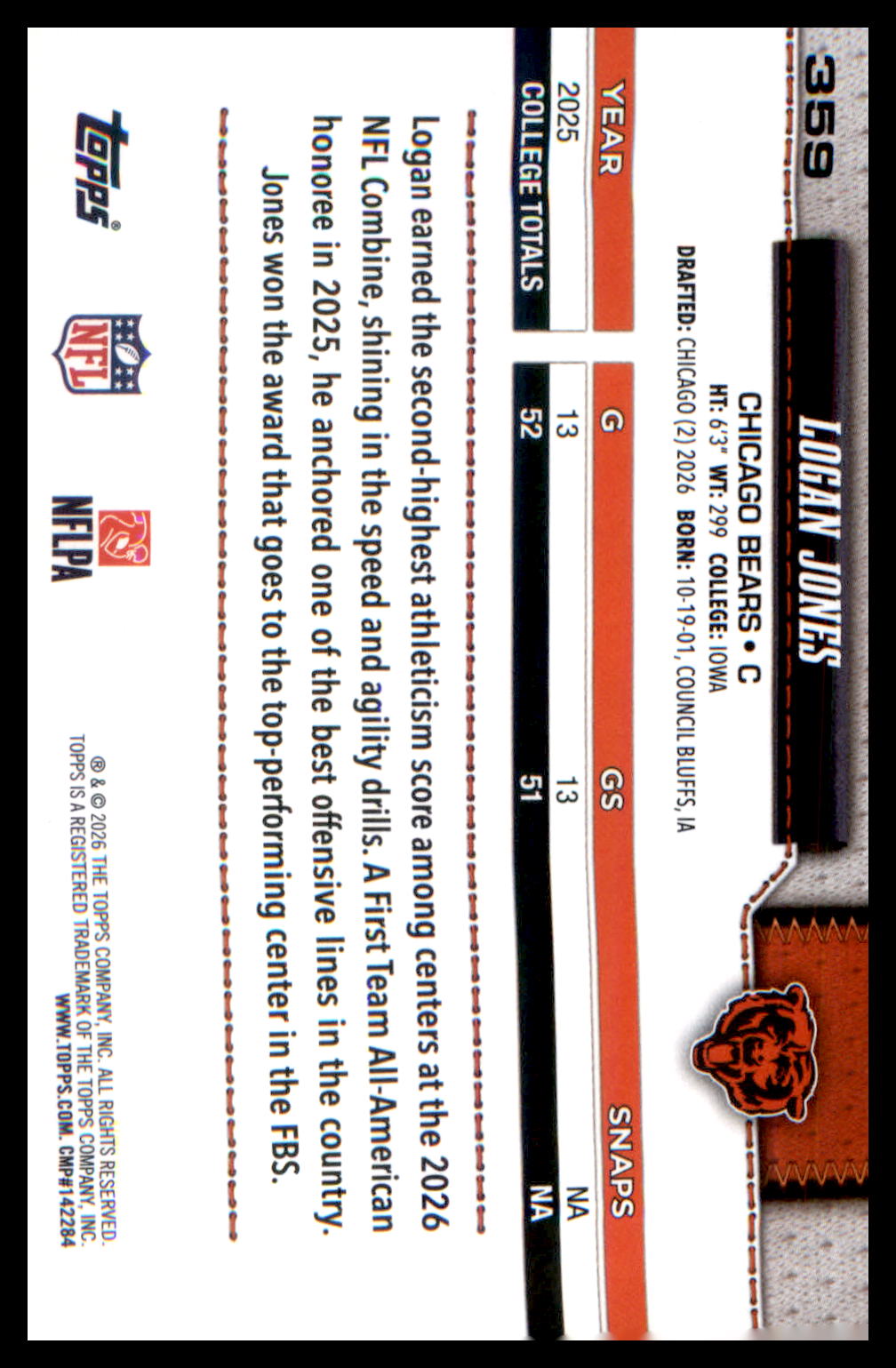 2026 Topps Flagship Football Rookie Card # Logan Jones