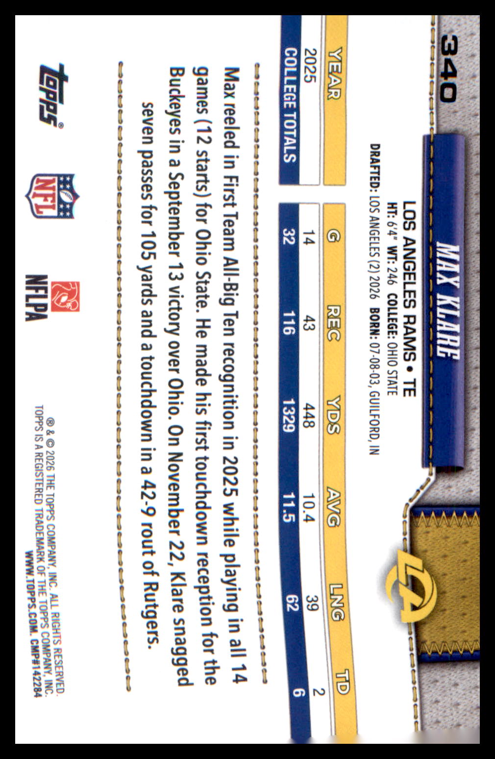 2026 Topps Flagship Rookie Card #340 Max Klare