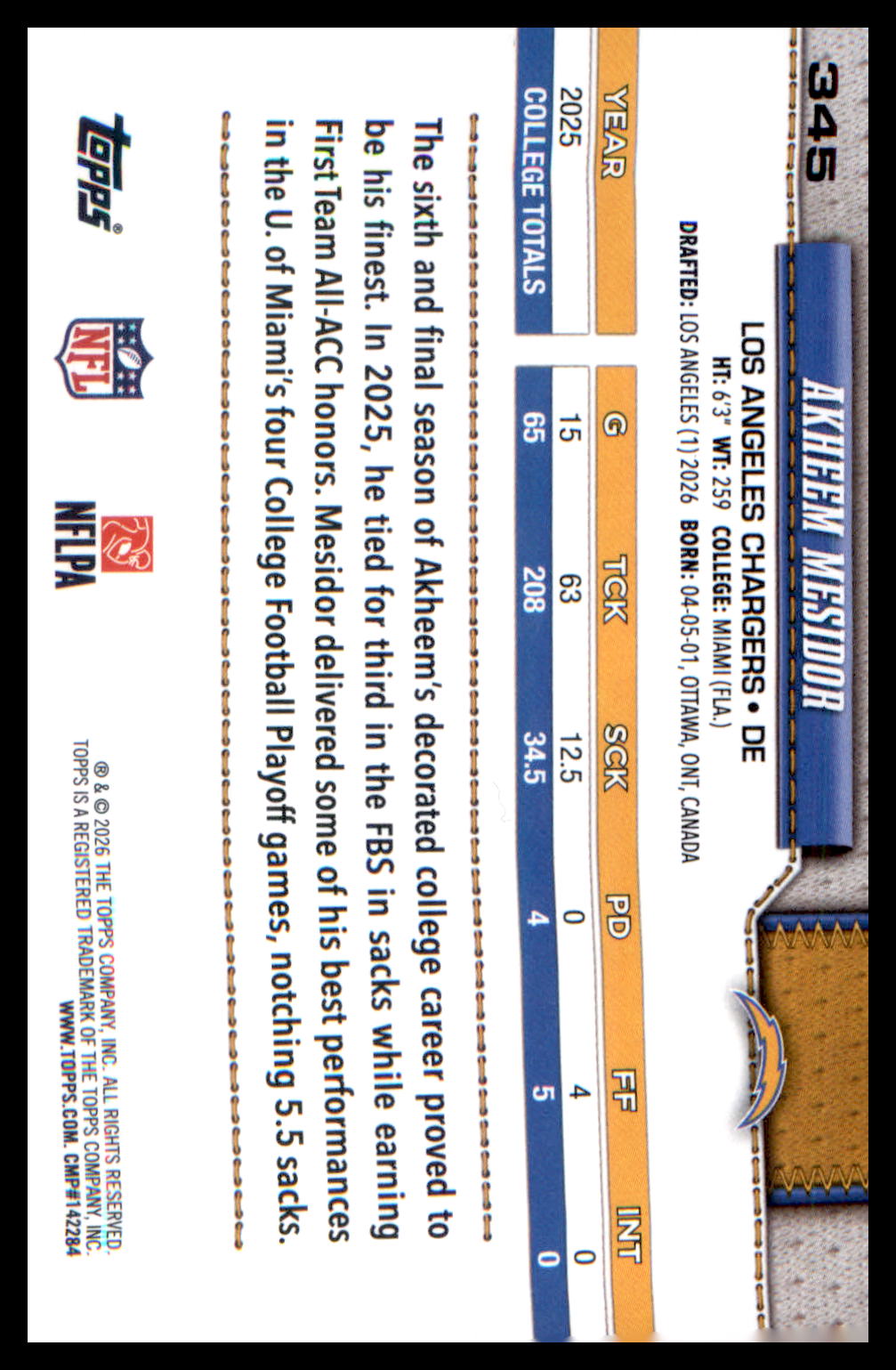 2026 Topps Flagship Rookie Card #345 Akheem Mesidor