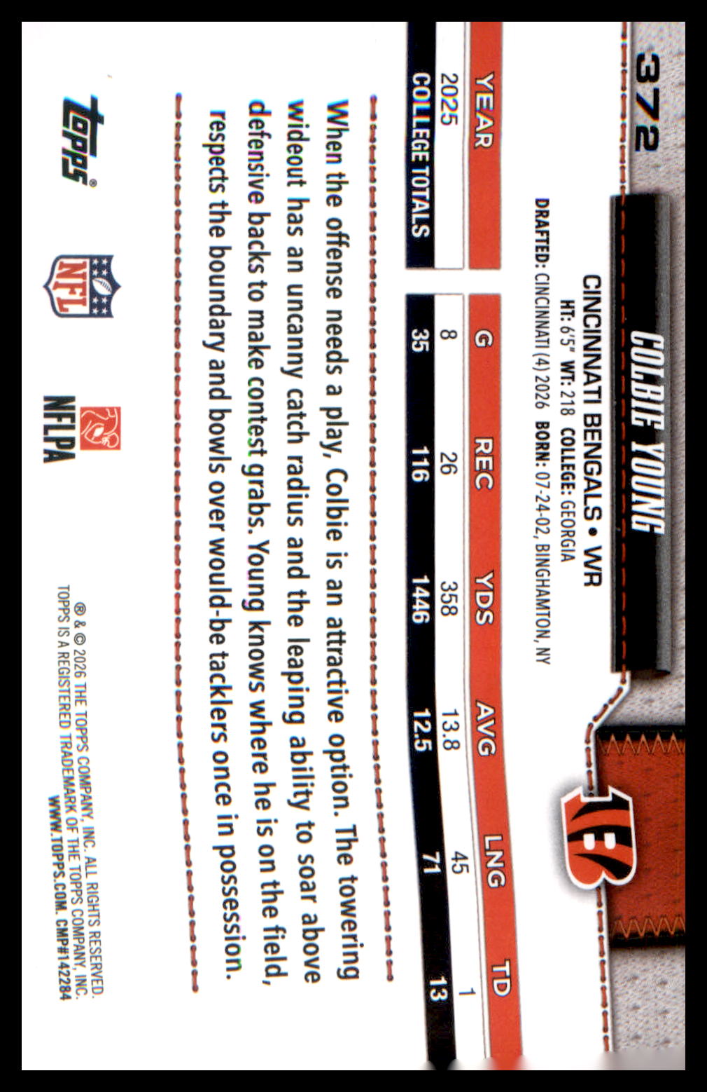 2026 Topps Flagship Rookie Card #372 Colbie Young