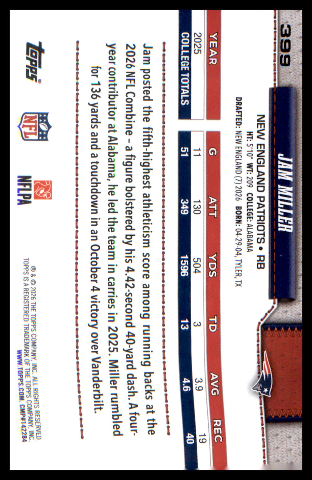 2026 Topps Flagship Rookie Card #399 Jam Miller