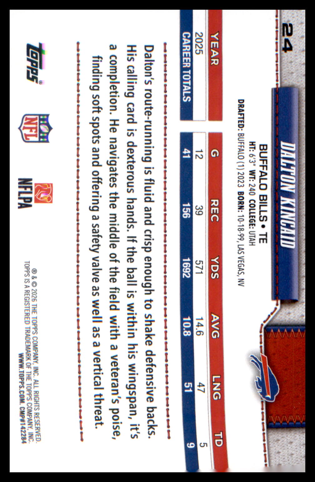 2026 Topps Flagship Football Base #24 Dalton Kincaid