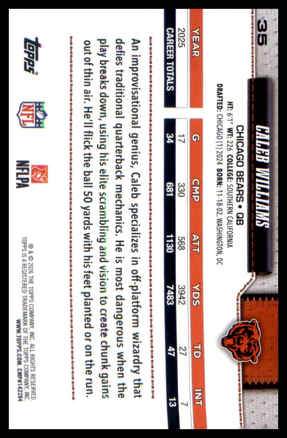 2026 Topps Flagship Football Base #35 Caleb Williams