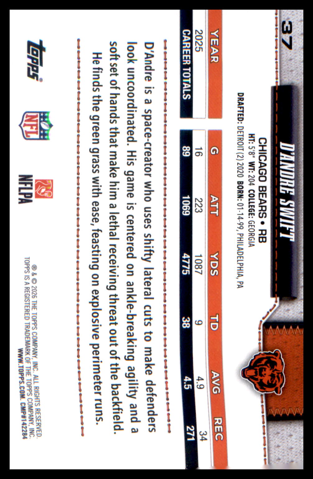2026 Topps Flagship Football Base #37 D'Andre Swift