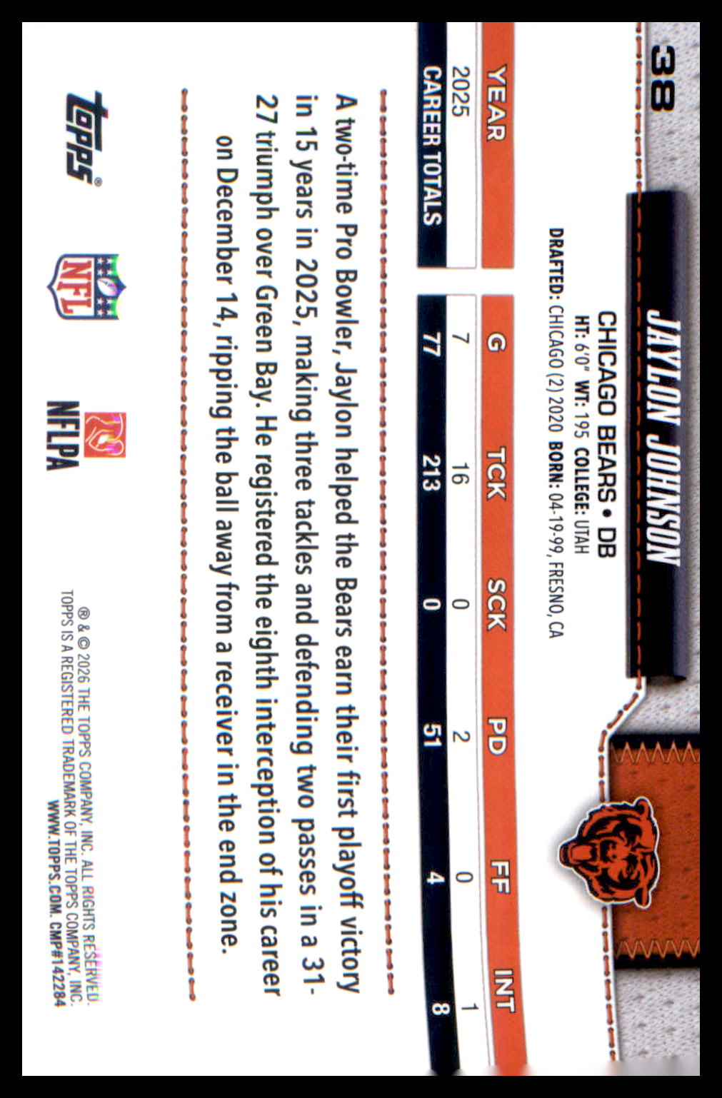 2026 Topps Flagship Football Base #38 Jaylon Johnson