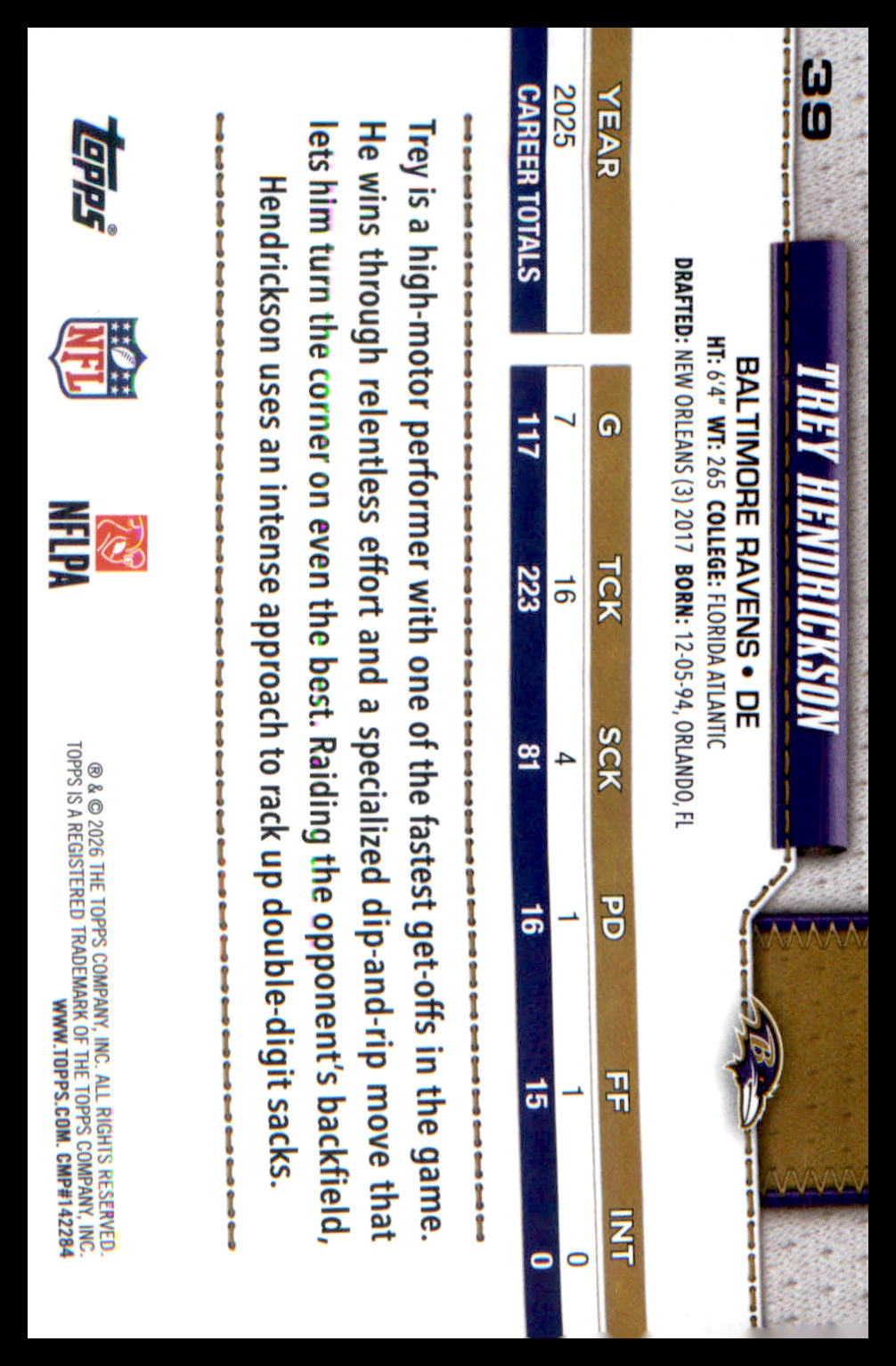 2026 Topps Flagship Football Base #39 Trey Hendrickson