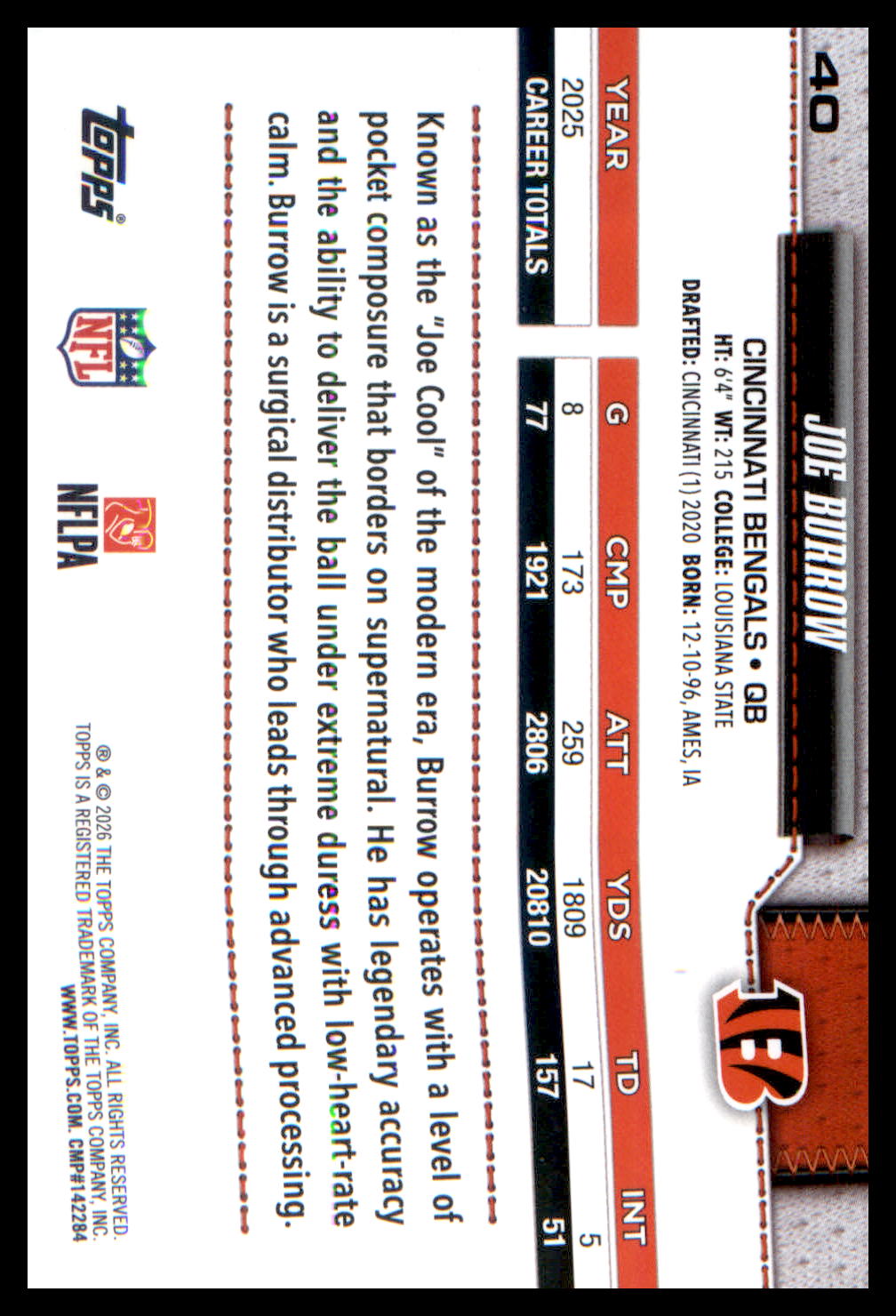 2026 Topps Flagship Football Base #40 Joe Burrow