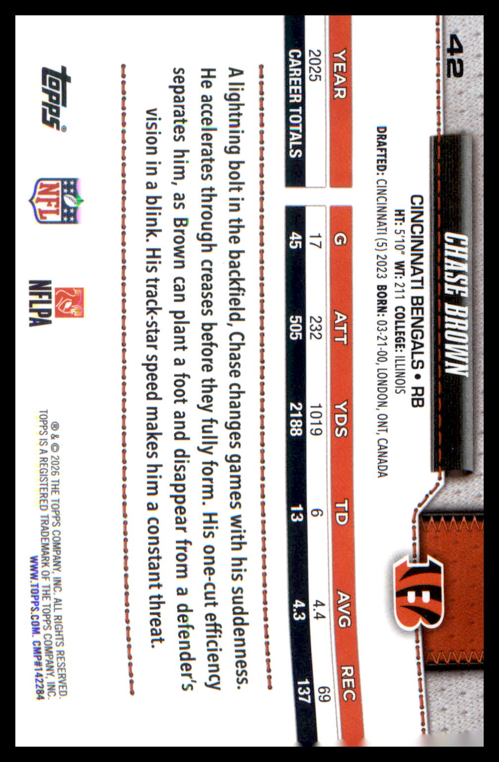 2026 Topps Flagship Football Base #42 Chase Brown