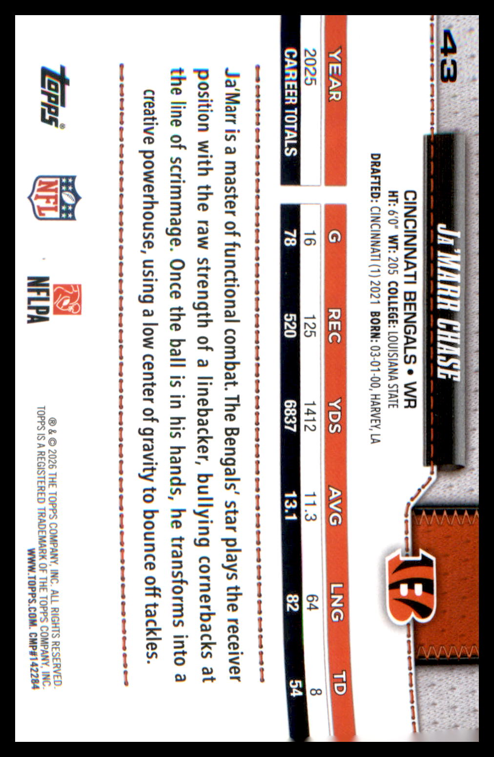 2026 Topps Flagship Football Base #43 Ja'Marr Chase