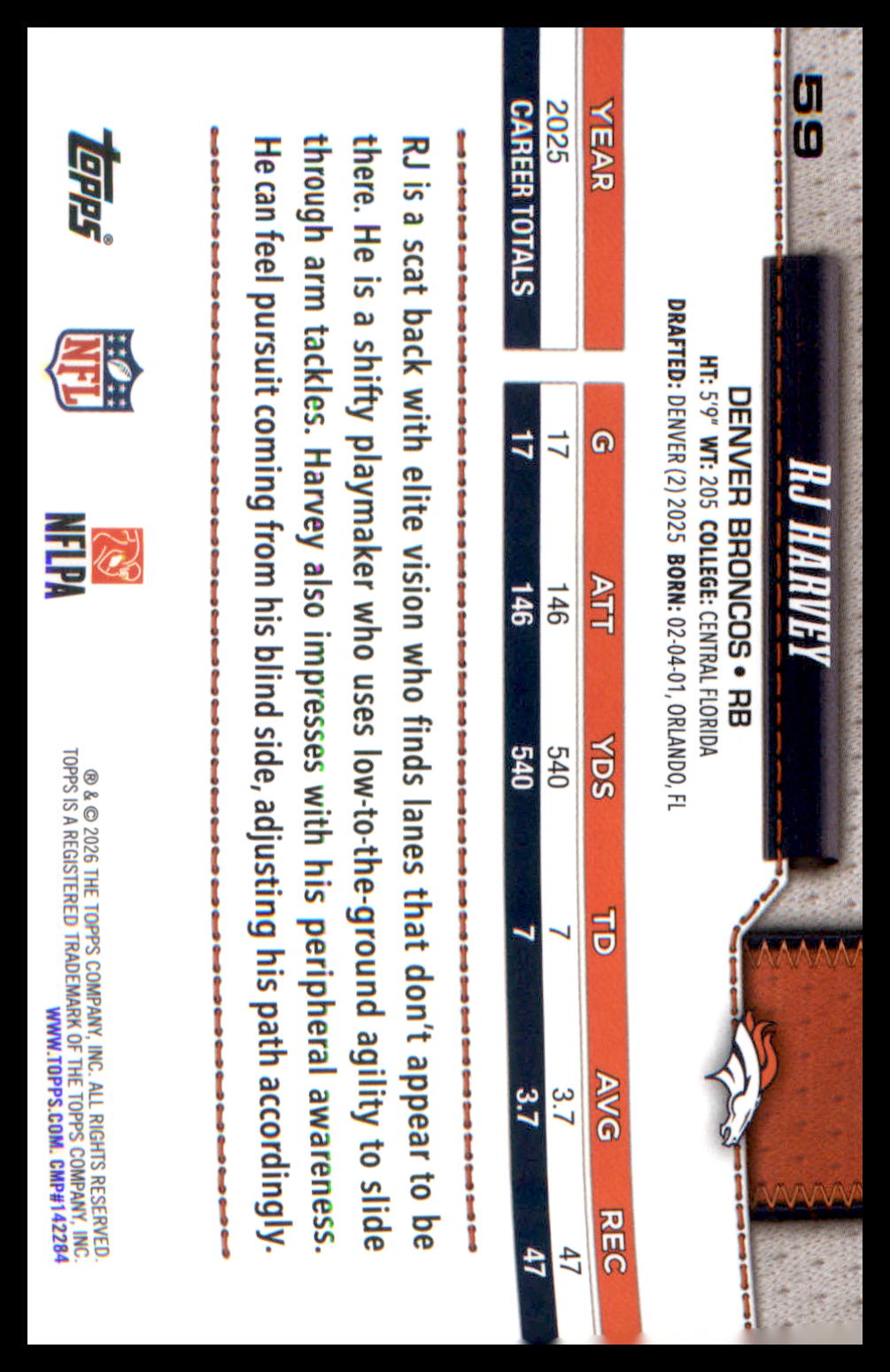 2026 Topps Flagship Football Base #59 RJ Harvey
