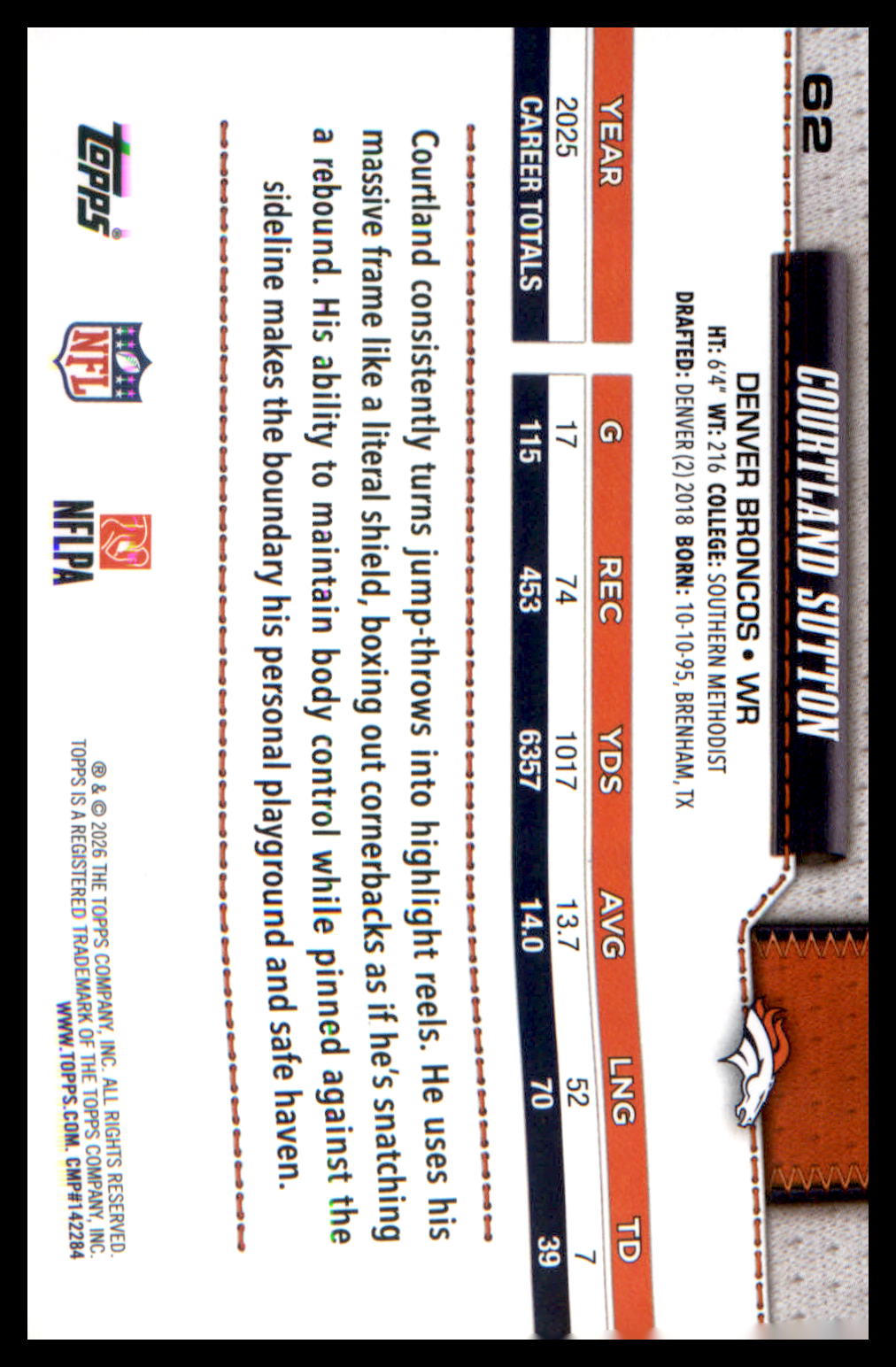 2026 Topps Flagship Football Base #62 Courtland Sutton