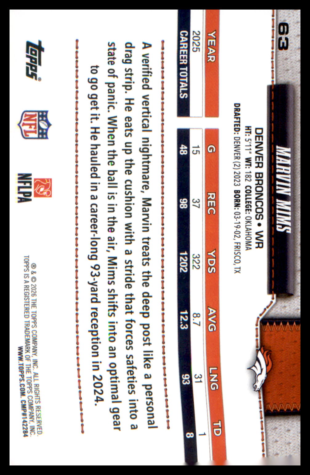 2026 Topps Flagship Football Base #63 Marvin Mims